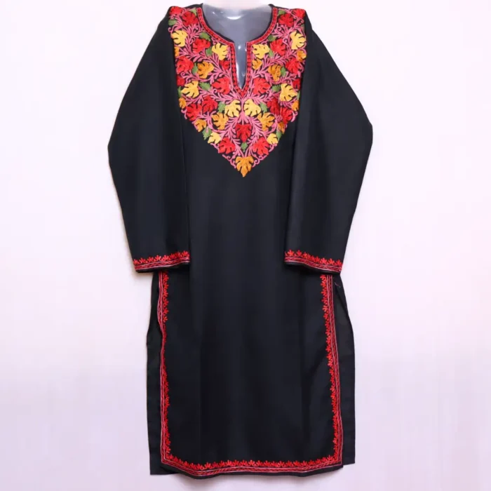 Elegant Black Kashmiri Cotton Kurti Dress with Aari Embroidery - Zikar Collection - Image 2