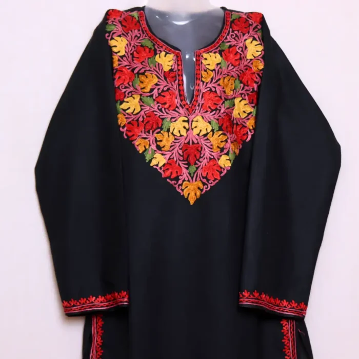Elegant Black Kashmiri Cotton Kurti Dress with Aari Embroidery - Zikar Collection - Image 3