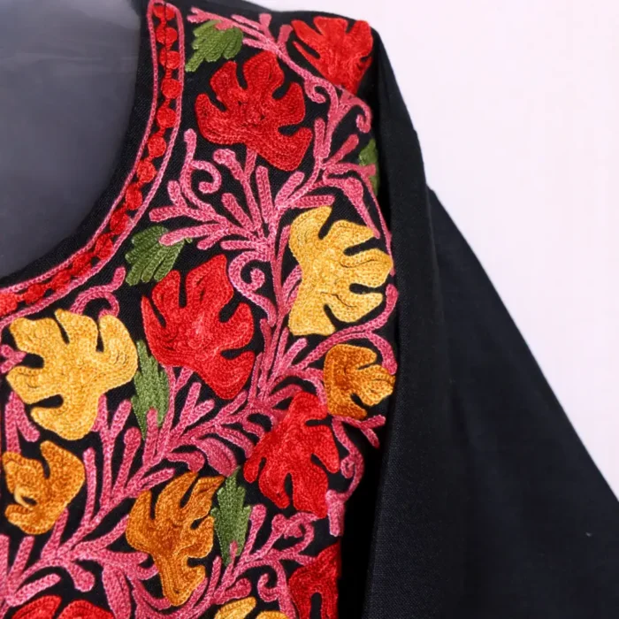 Elegant Black Kashmiri Cotton Kurti Dress with Aari Embroidery - Zikar Collection - Image 4