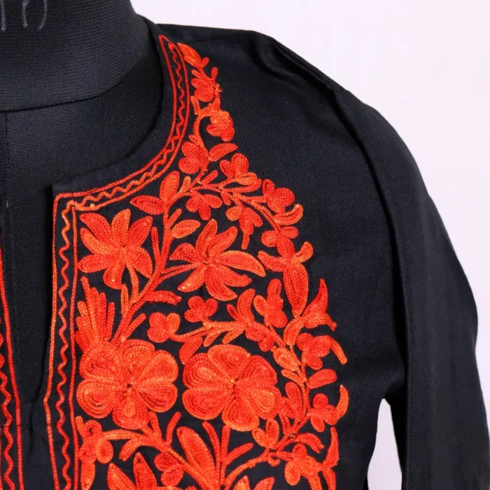 Traditional Kashmiri Black Cotton Kurti Dress with Delicate Aari Work - Zikar Collection - Image 3