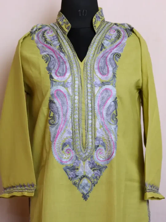 Elegant Big Neck Boothidar Mint Green Long Kurta in Summer Cool with Aari Embroidery | Dalgate Collection
