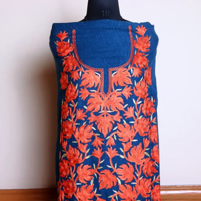 Royal Blue 2PC Kashmiri Cotton Dress Material With All over Chinari Work - Jheel Dal - Image 2
