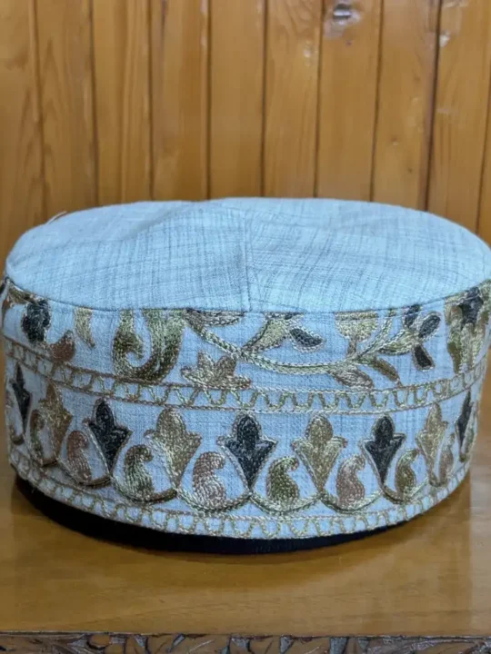 Sheikh Yaqoob Grey Check Toosha Aari Embroidered Cap