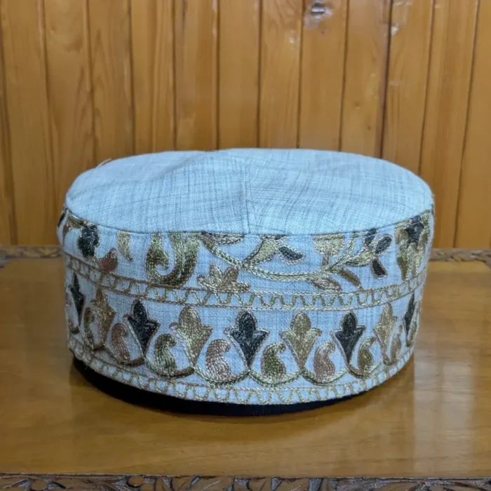 Sheikh Yaqoob Grey Check Toosha Aari Embroidered Cap