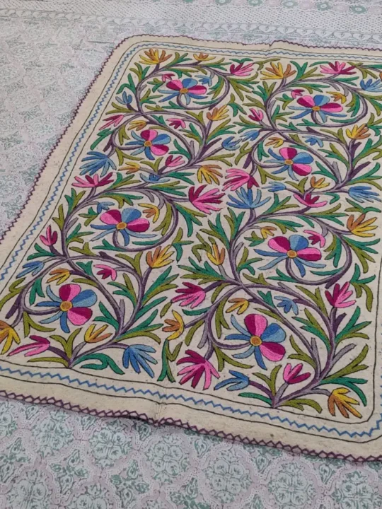 Royal Kashmiri 5.5x4 ft Cotton Wool Namda with Traditional Aari Artwork