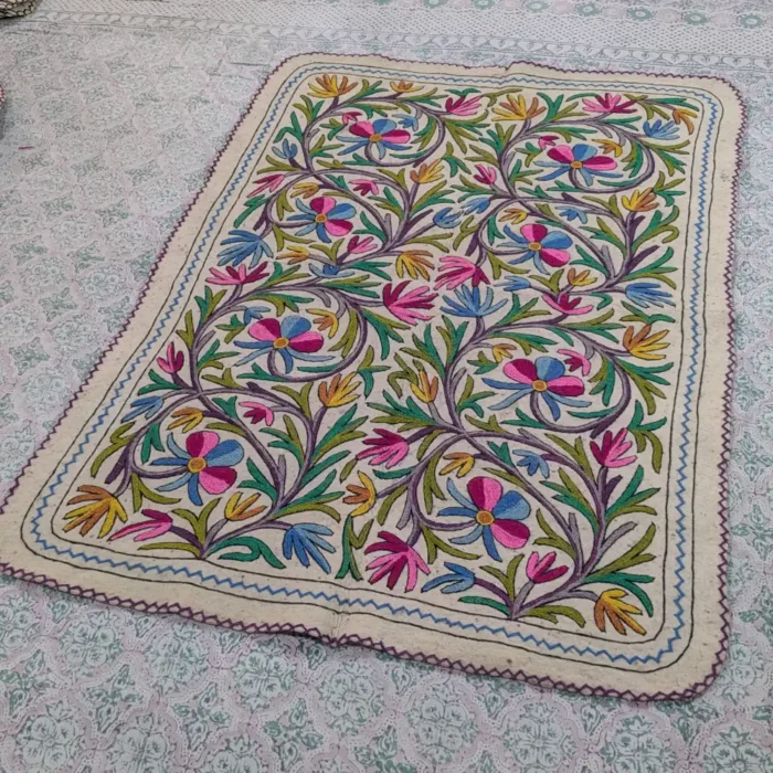 Royal Kashmiri 5.5x4 ft Cotton Wool Namda with Traditional Aari Artwork