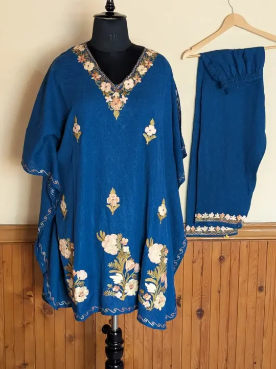 Royal Blue Cotton Kaftan Set from Kashmir with Trouser - Nowhatta Collection