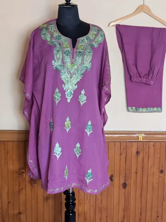 Lavender Cotton Kaftan Set from Kashmir with Trouser - Nowhatta Collection
