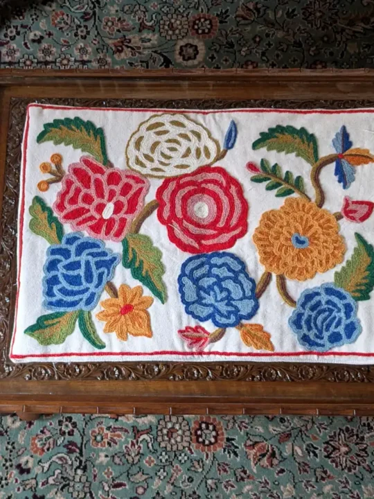Rose Handwork Table Mat | Table Placemat | With Hand Crewel Embroidery from Kashmir | Set of 2