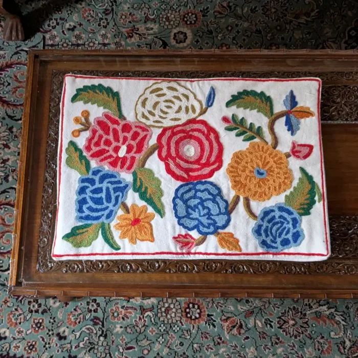 Rose Handwork Table Mat | Table Placemat | With Hand Crewel Embroidery from Kashmir | Set of 2
