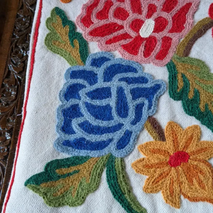 Rose Handwork Table Mat | Table Placemat | With Hand Crewel Embroidery from Kashmir | Set of 2 - Image 2