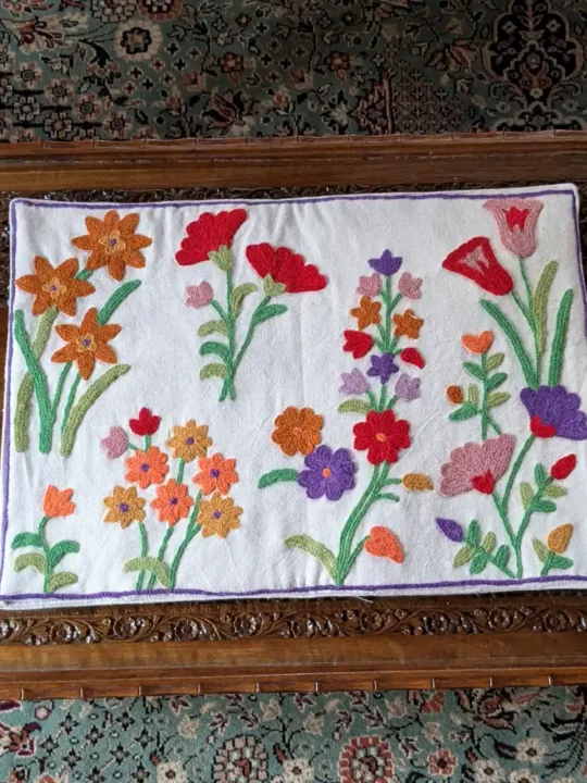 Floral Design Handwork Table Mat | Table Placemat | With Hand Crewel Embroidery from Kashmir | Set of 2 |