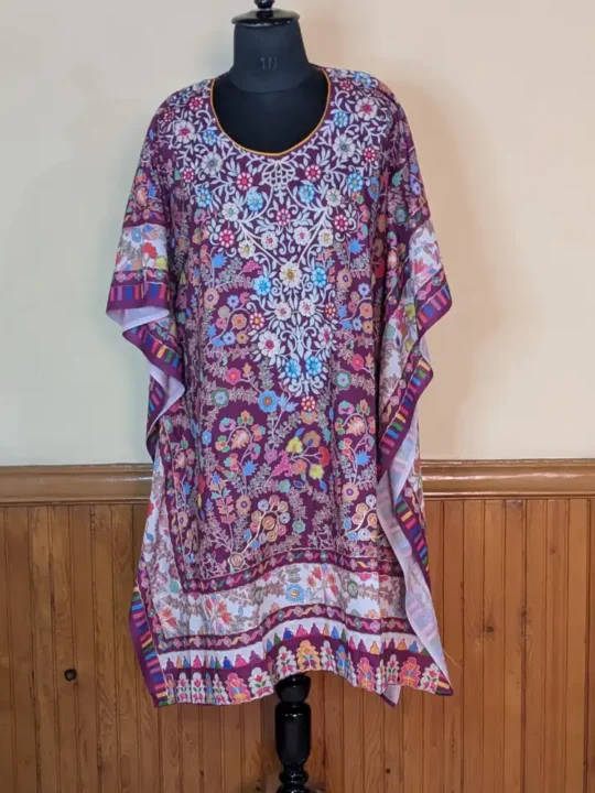 Purple Kalamkari Pattern Kaftan Dress from Kashmir - Nowhatta Collection