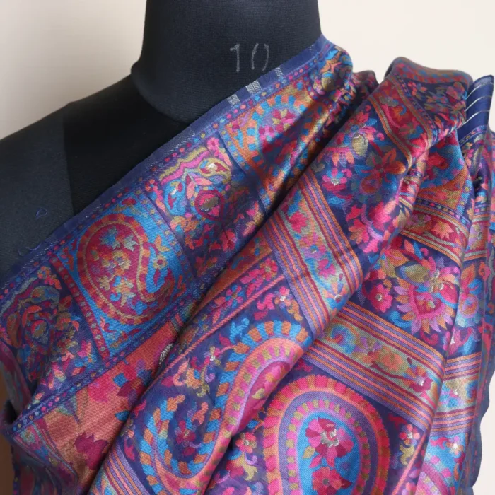 Blue Ehsaas Kashmiri Silk Kani Floral Design Saree - Image 2