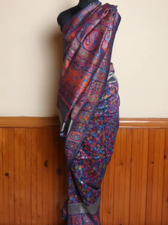 Blue Ehsaas Kashmiri Silk Kani Floral Design Saree