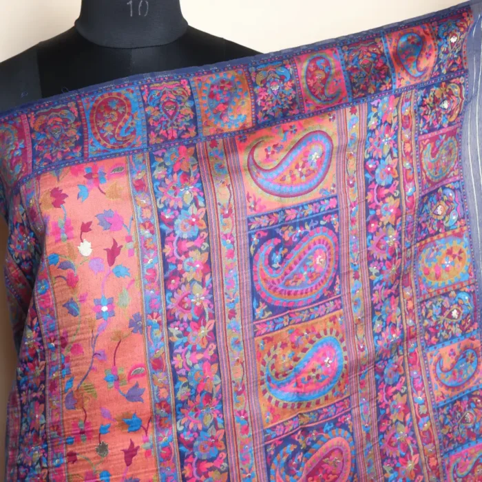 Blue Ehsaas Kashmiri Silk Kani Floral Design Saree - Image 4