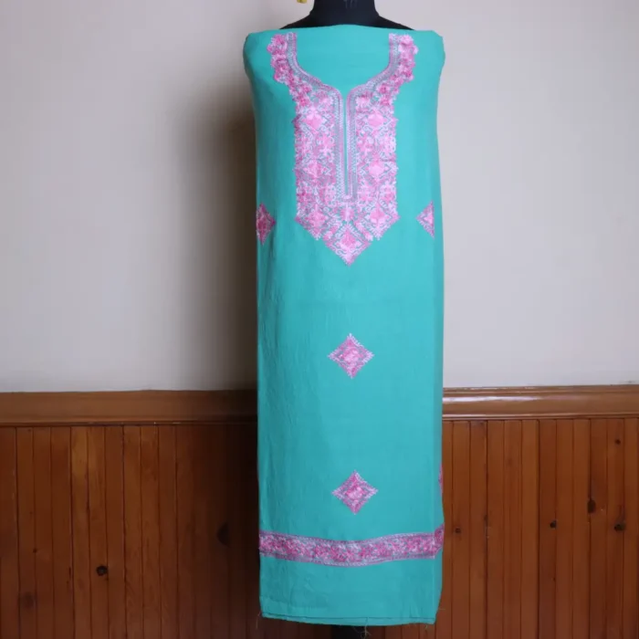 Elegent Blue Kashmiri Cotton 2PC Suit Fabric With Boothi Work - Jheel Dal