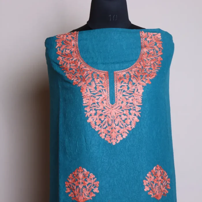 Kashmiri Blue Cotton 2PC Suit Fabric With Boothi Work - Jheel Dal - Image 2