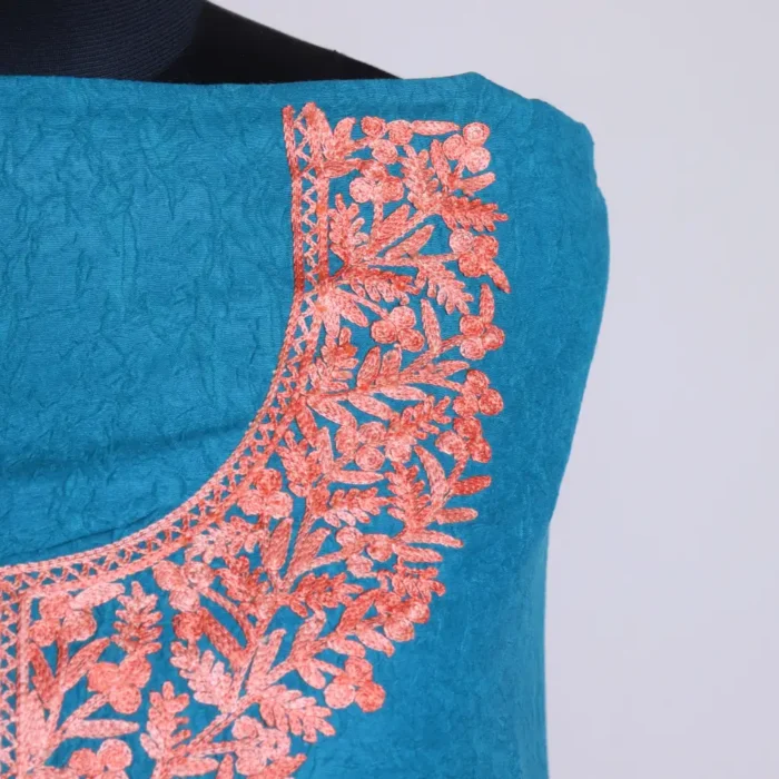 Kashmiri Blue Cotton 2PC Suit Fabric With Boothi Work - Jheel Dal - Image 3