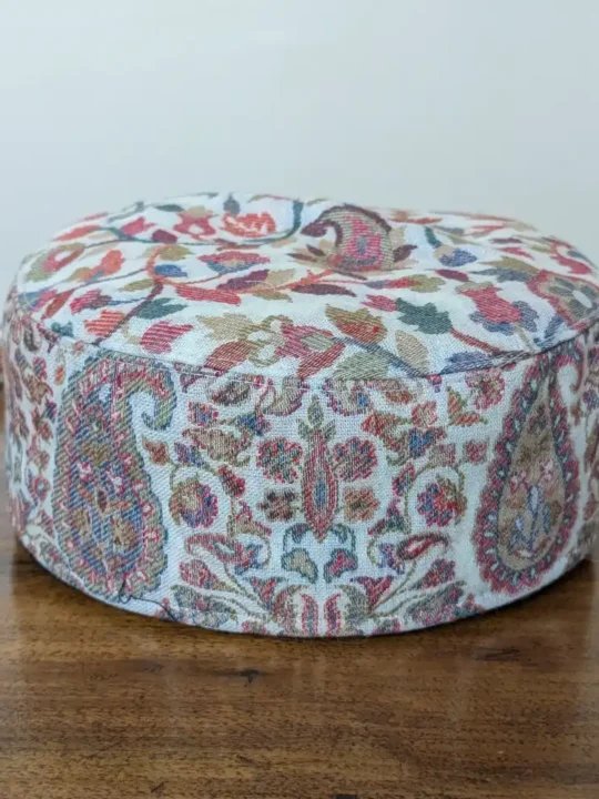 Classic Zainul Abideen Premium Kani Cap | Floral with Badami Border | Sawm Collection