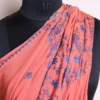 Peach Hand Sozni Saree from Kashmir - Dal Jheel
