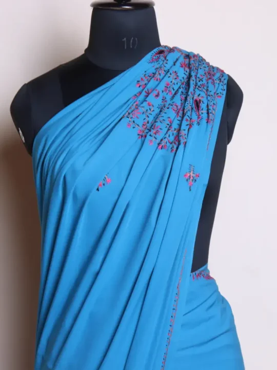 Blue Hand Sozni Embroidery Saree - Dal Jheel