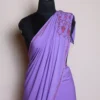 Lavender Hand Sozni Saree from Kashmir - Dal Jheel