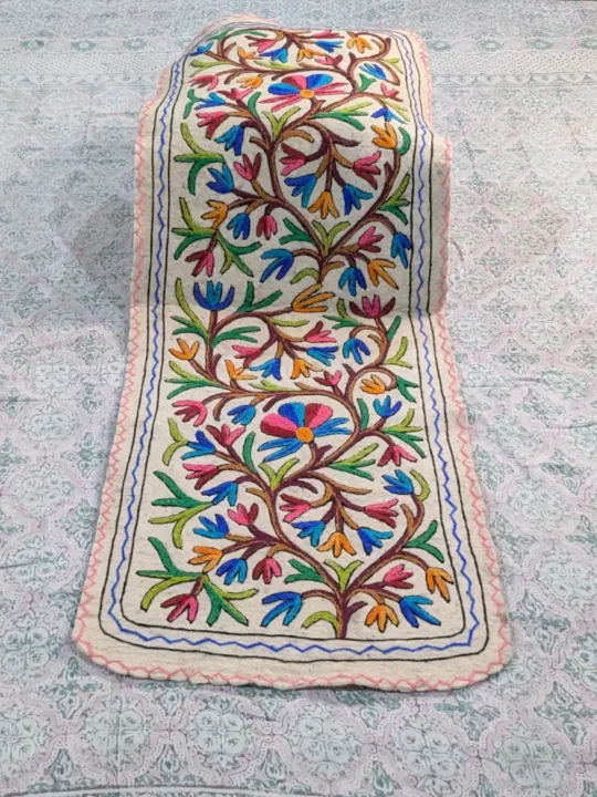 Beautiful Woolen Namda Runner with Hand Aari Embroidery for Home Interiors (6x2 ft)