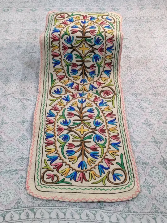Kashmiri Woolen Namda Runner with Intricate Hand Aari Work for Home & Office (6x2 ft)