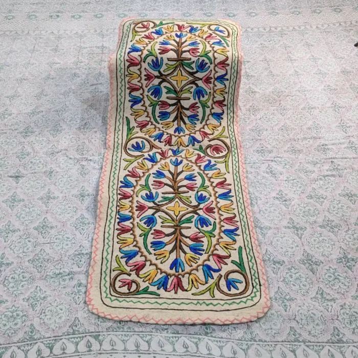 Kashmiri Woolen Namda Runner with Intricate Hand Aari Work for Home & Office (6x2 ft)