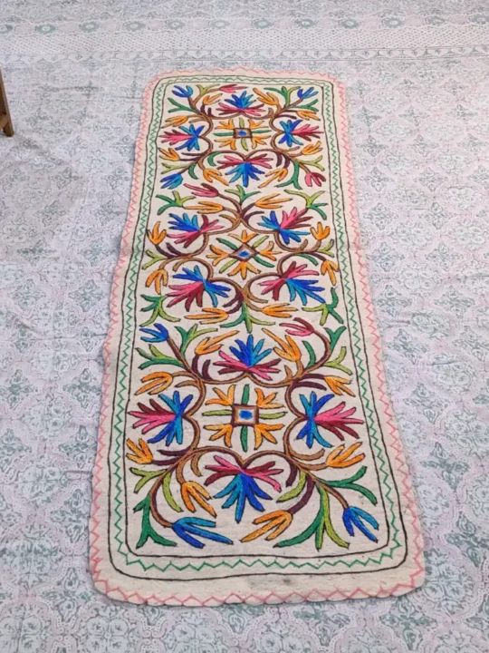 Kashmiri Woolen Namda Runner Rug with Hand Aari Embroidery for Home Decor (6x2 ft)