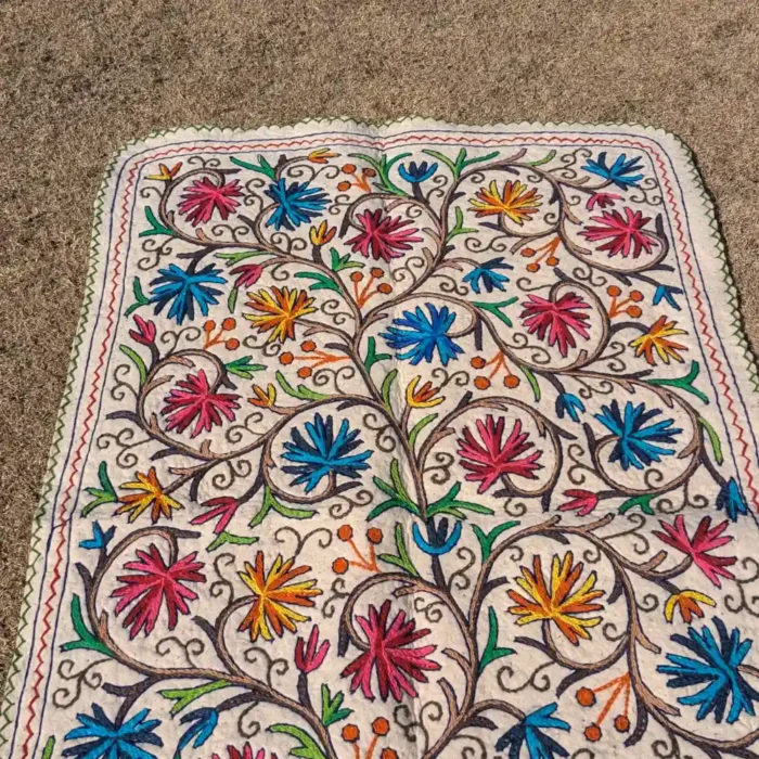 Kashmiri Cotton Wool Namda | Traditional Floral Hand Aari Art for Home (6x4 ft) - Image 2