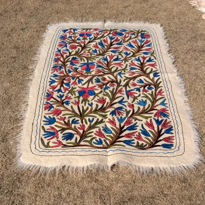 Handmade Kashmiri Pure Wool Namda with Rich Hand Aari Detailing