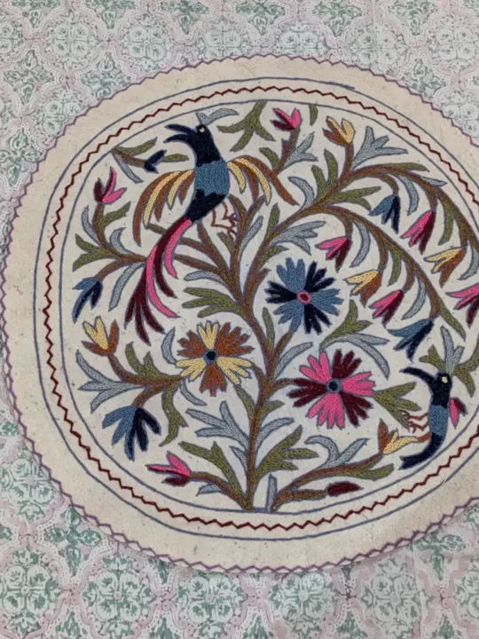 3 ft Round Pure Wool Hand Aari Namda - A Symbol of Kashmiri Heritage