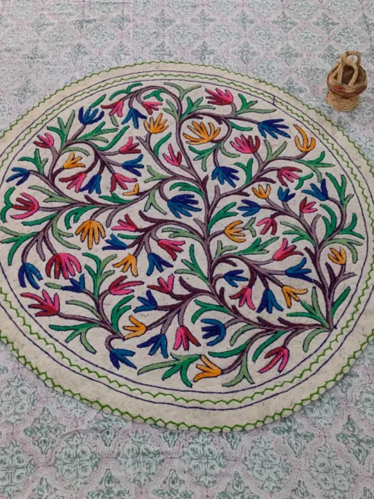 Artistic 4 ft Round Cotton Wool Aari Namda - A Blend of Tradition and Elegance