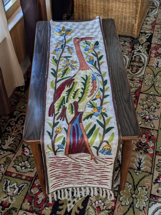 Luxury Kashmiri Crane Wall Hanging | Runners – Chain Stitch Embroidered (4x1 ft)