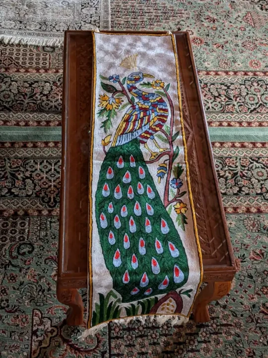 Luxury Kashmiri Peacock Wall Hanging | Table Runners – Chain Stitch Embroidered (4x1 ft)