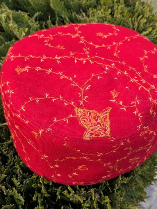 Mirza Kamaluddin Red Toosha Hand Sozni Cap