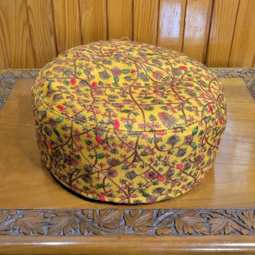Zarposh Bagh Mustard Toosha Cap with All Over Paper Mache Sozni Embroidery with Border