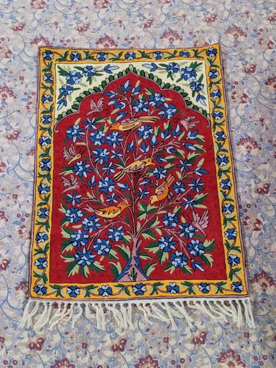 Royal Bloom Silk Thread Chain Stitch Bird and Tree Design Wall Hanging (3x2 ft)