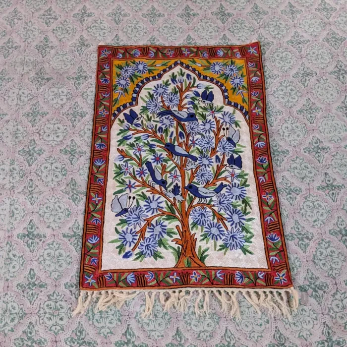 Timeless Majesty Silk Thread Chain Stitch Birds on Trees Design Wall Hanging (3x2 ft)