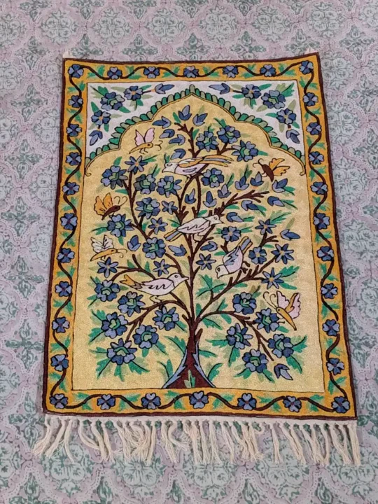 Beautiful Wall Hanging  with Silk Thread Chain Stitch Tree with Birds Design (3x2 ft)