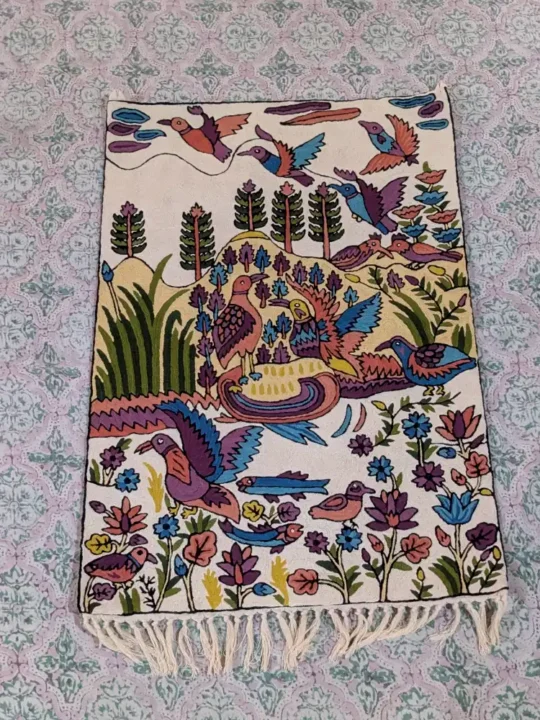 Kashmiri Flock of Birds Wall Hanging - Handcrafted Woolen Chain Stitch Art from Kashmir (3x2 ft)