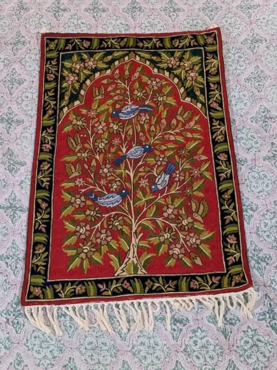 Tree of Life Wall Hanging with Woolen Chain Stitch Embroidery from Kashmir (3x2 ft)