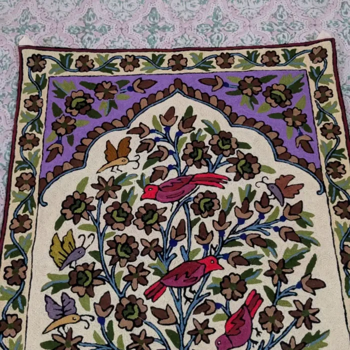 Classic Pattern Wall Hanging with Traditional Tree and Birds Woolen Chain Stitch Work (3x2 ft) - Image 2