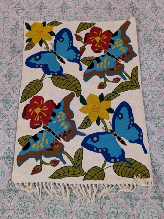 Titli Wall Hanging with Fine Woolen Chain Stitch Work from Kashmir (3x2 ft)
