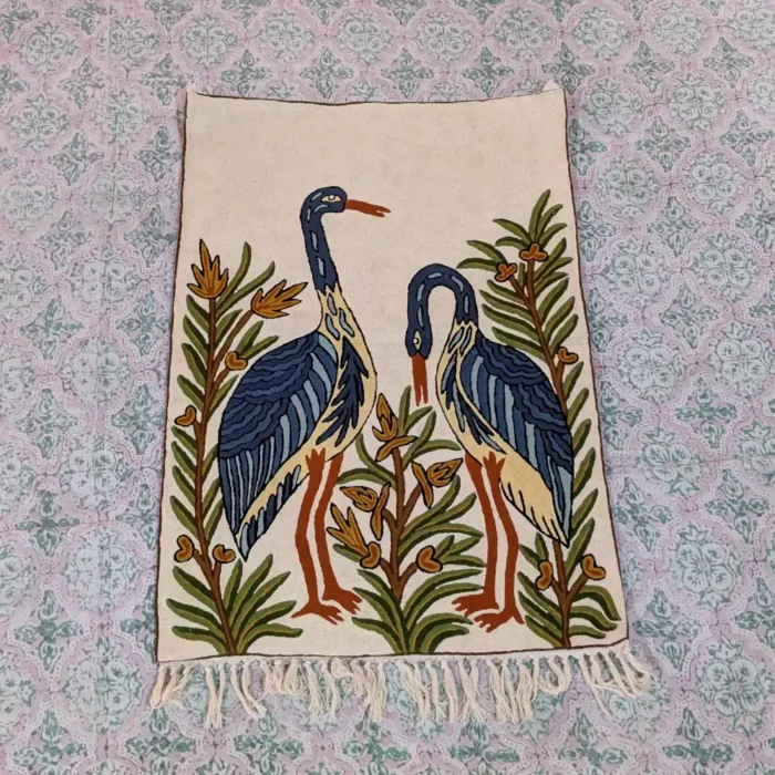 Bird's Pair Wall Hanging - Magnificent Woolen Chain Stitch Embroidery from Kashmir (3x2 ft)