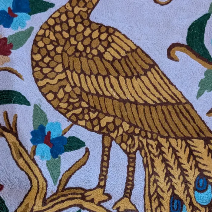 Kashmiri Decorative Wall Hanging with Delicate Woolen Peacock on Tree Chain Stitch Work (3x2 ft) - Image 2