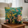 Green Velvet Cushion Cover With Crewel Embroidery from Kashmir