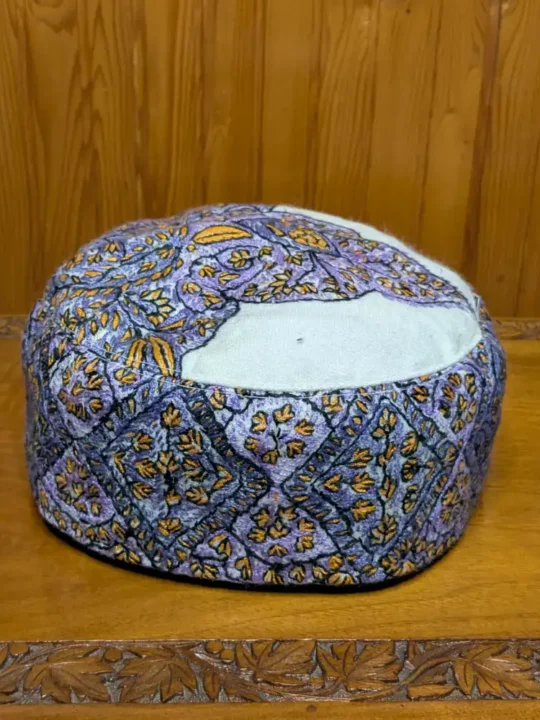 Anderwan Pure Pashmina Sozni Hand Embroidered White Cap